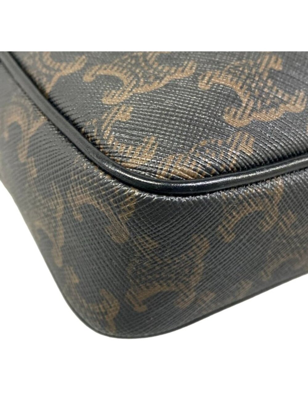 Celine Shoulder Bag Triomphe Canvas Black Dark Brown Leather - Picture 6 of 15